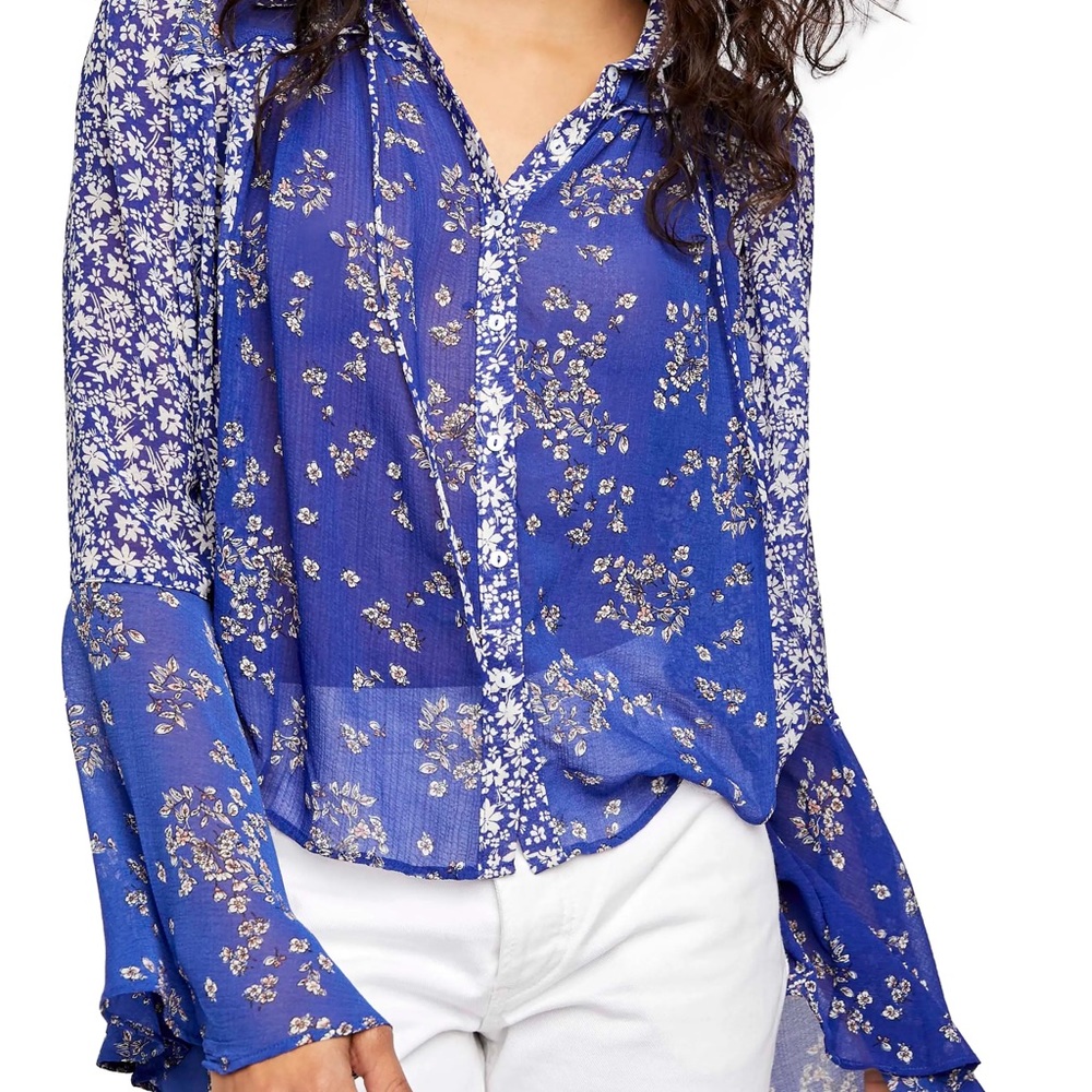 Free People Blue Floral Button-Down Shirt